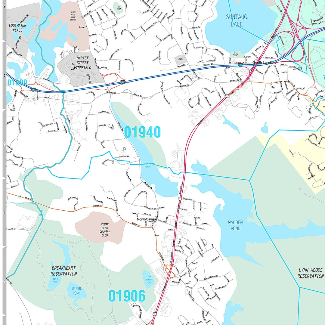 Premium Style Wall Map of Lynn, MA