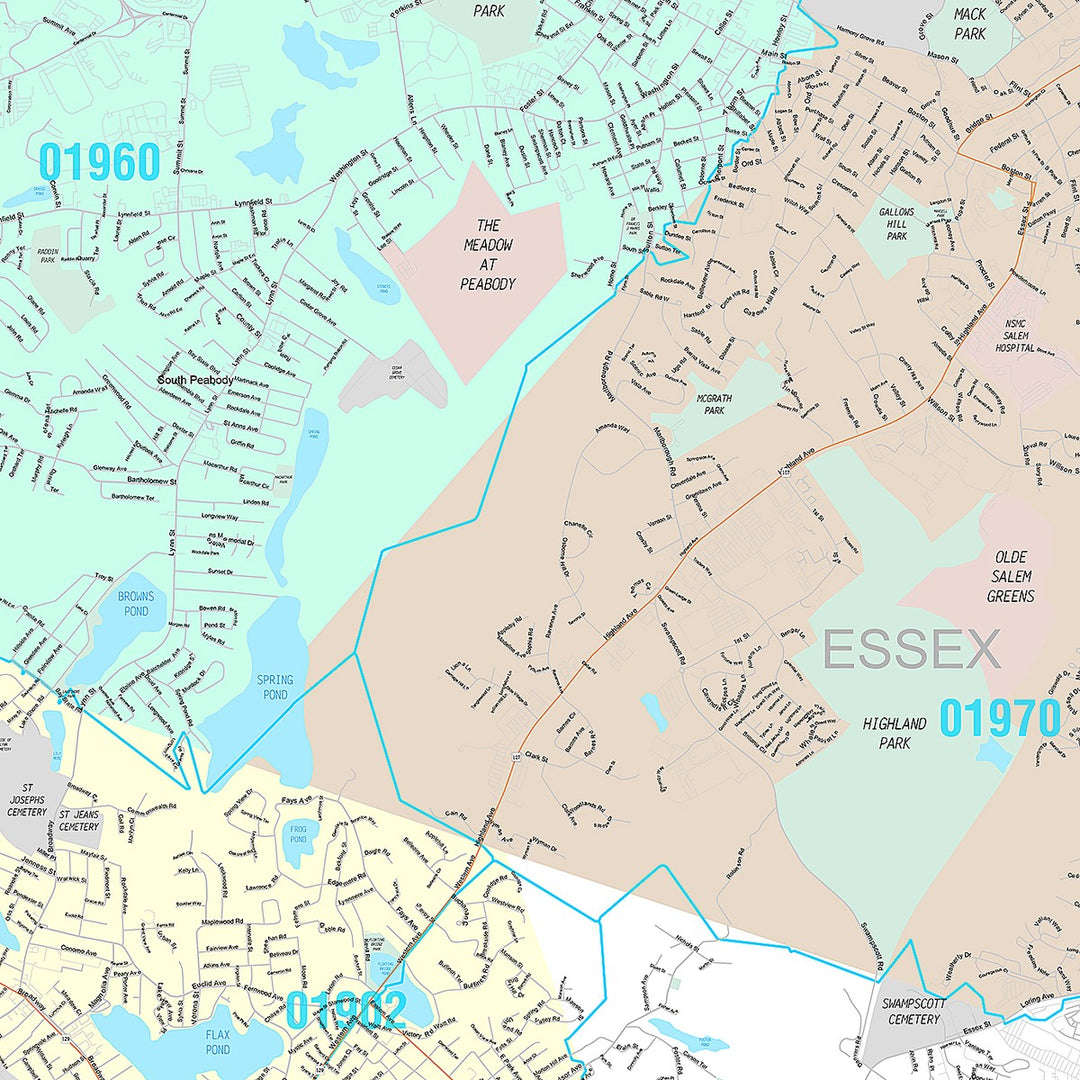 Premium Style Wall Map of Lynn, MA