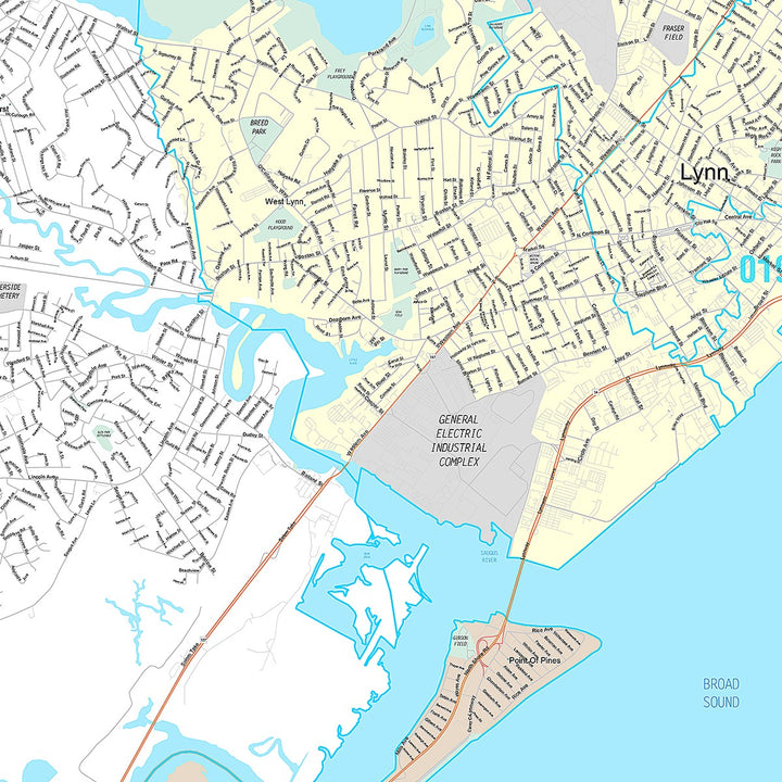 Premium Style Wall Map of Lynn, MA