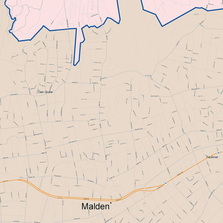 Color Cast Zip Code Style Wall Map of Malden, MA