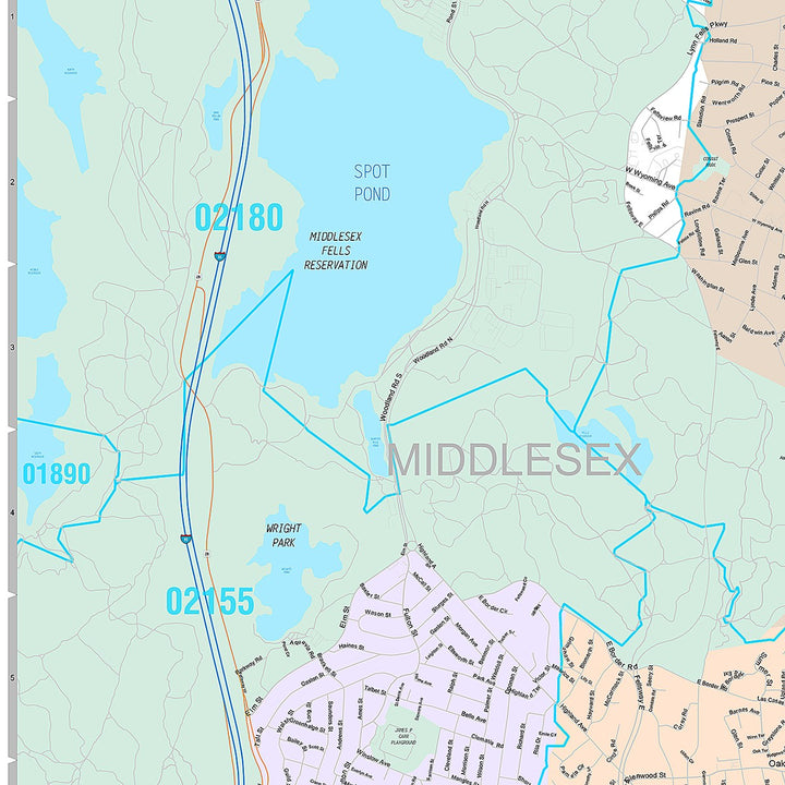 Premium Style Wall Map of Malden, MA