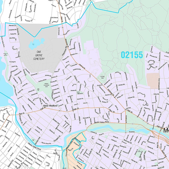 Premium Style Wall Map of Medford, MA