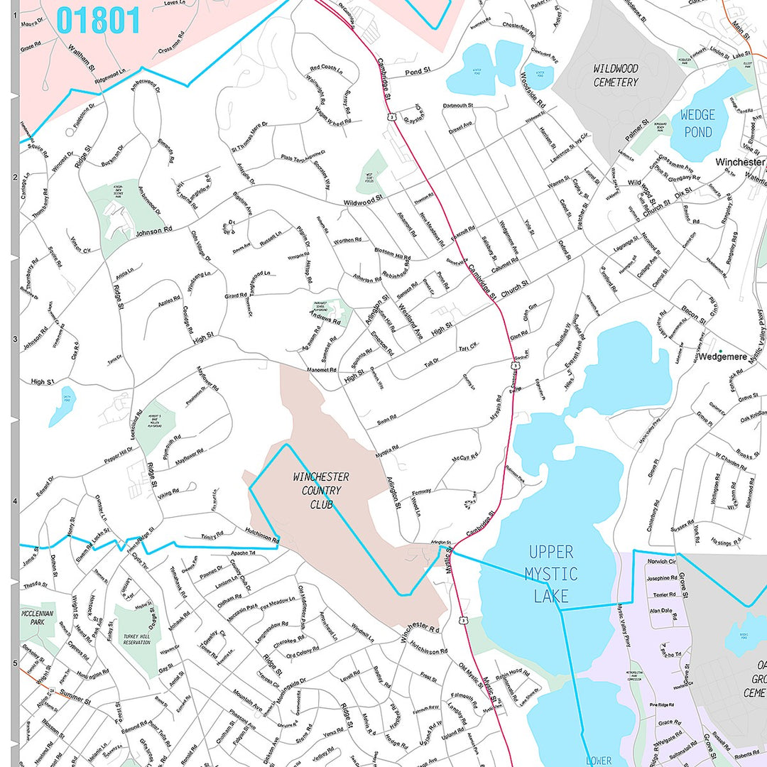 Premium Style Wall Map of Medford, MA