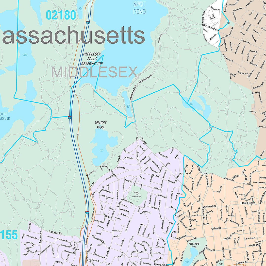 Premium Style Wall Map of Medford, MA