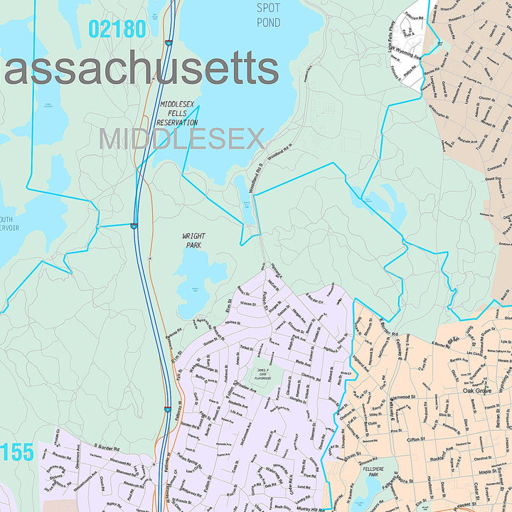 Premium Style Wall Map of Medford, MA