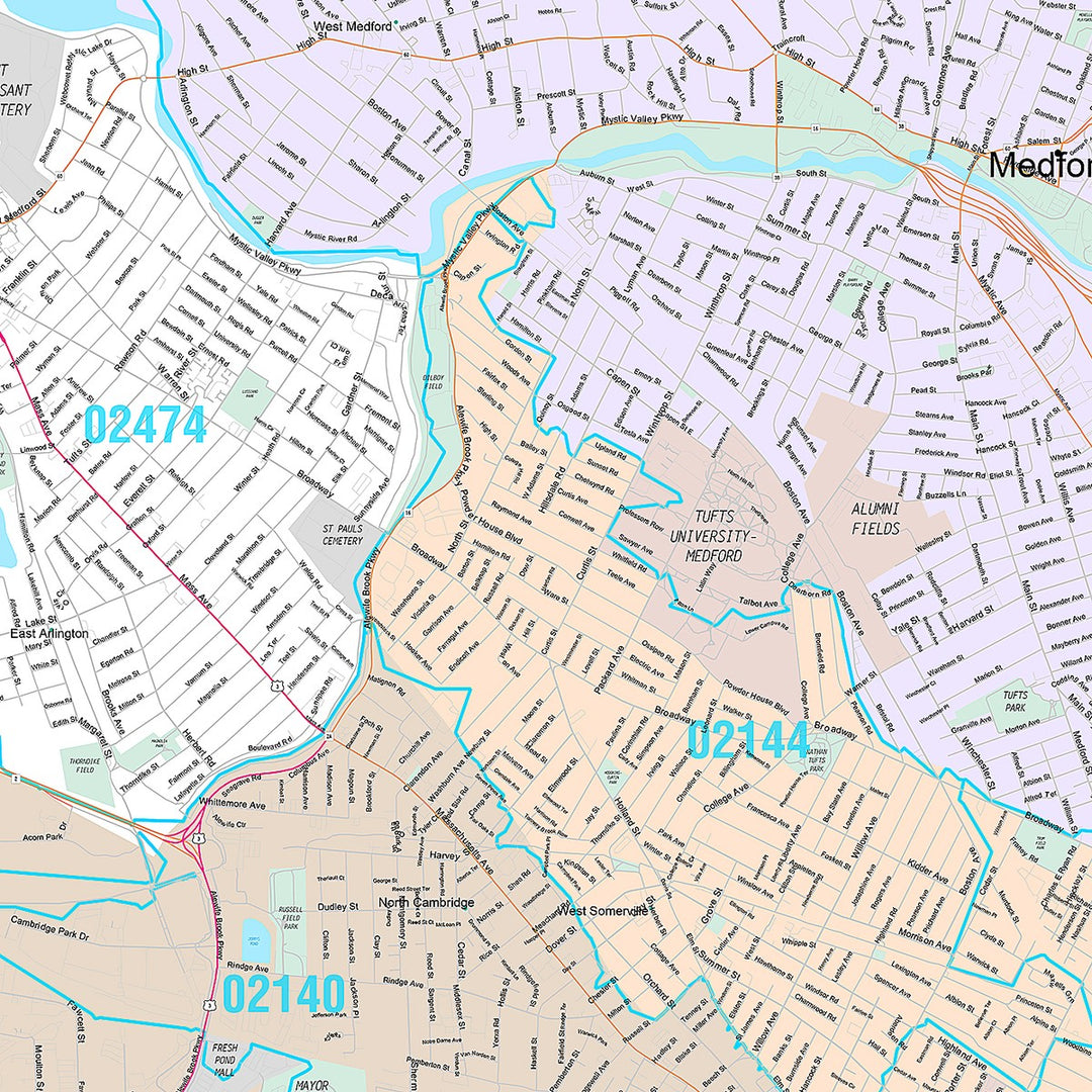 Premium Style Wall Map of Medford, MA