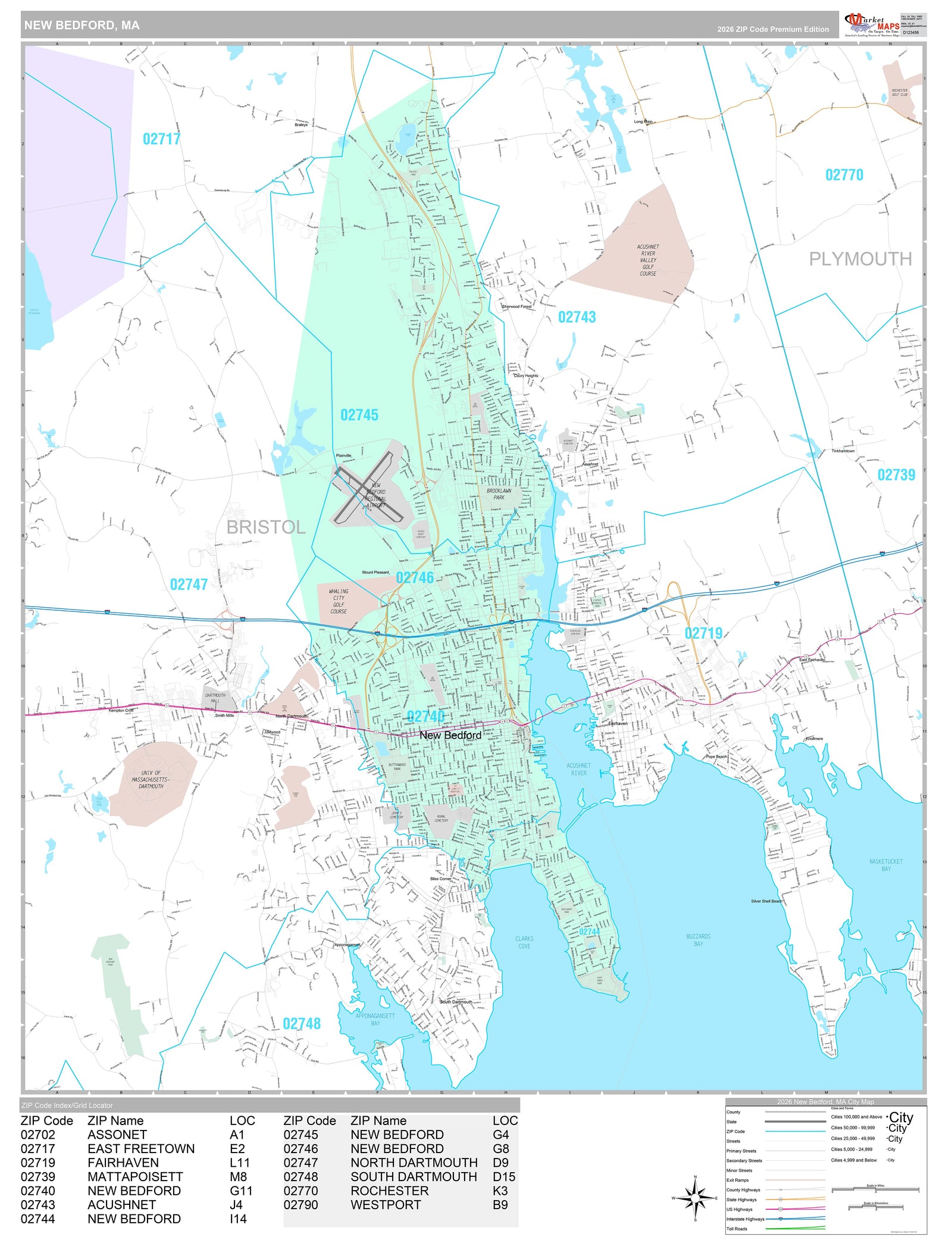 Premium Style Wall Map of New Bedford, MA