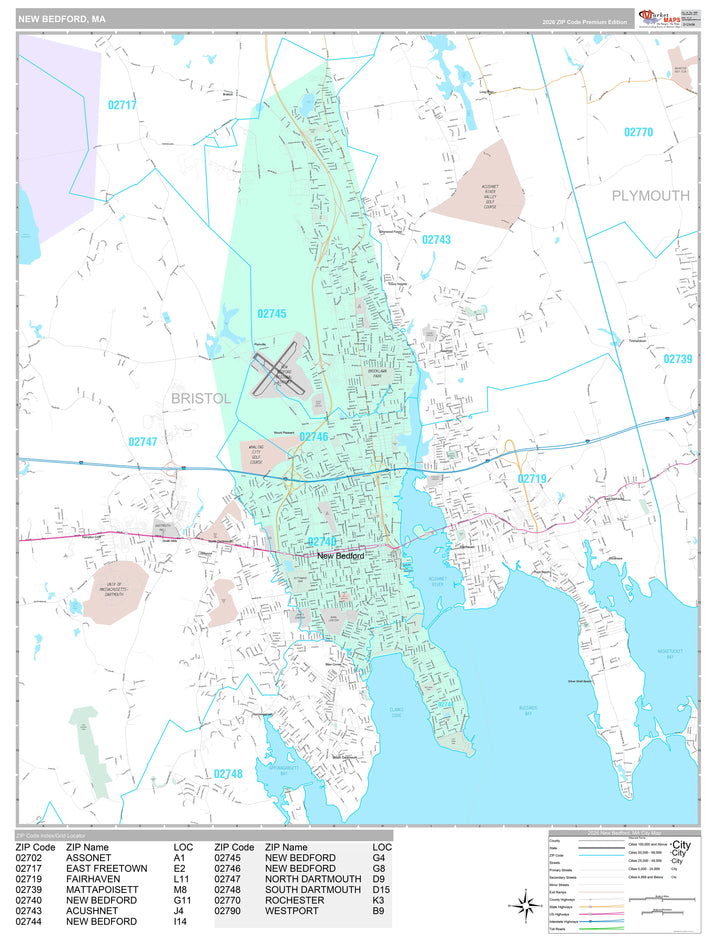 Premium Style Wall Map of New Bedford, MA