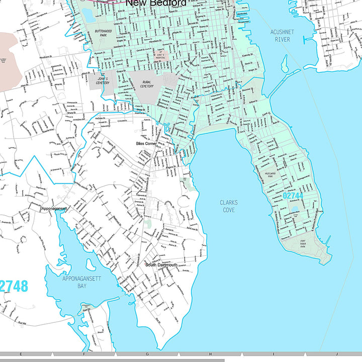 Premium Style Wall Map of New Bedford, MA