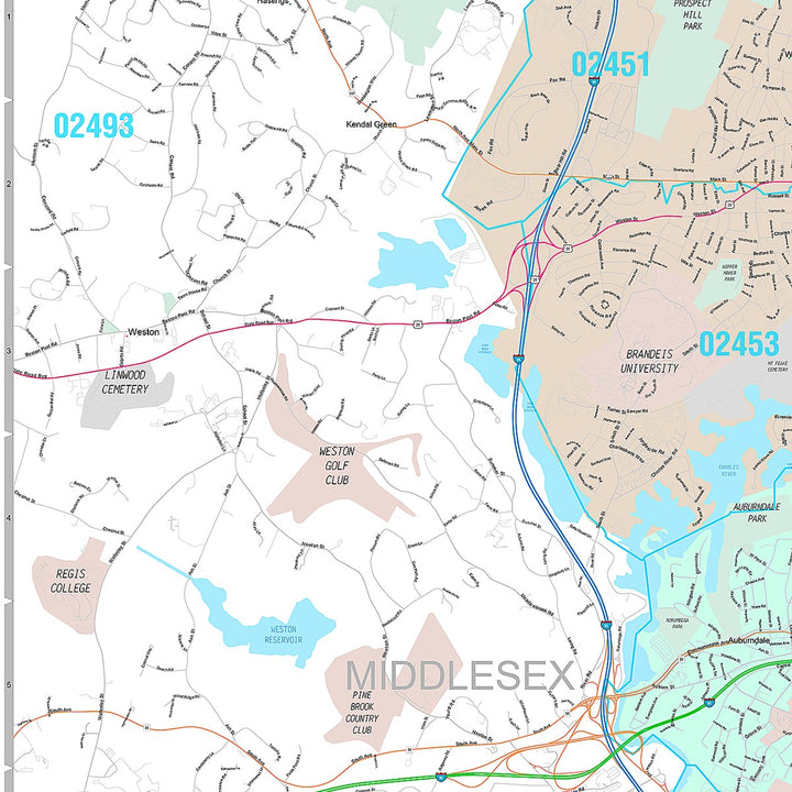 Premium Style Wall Map of Newton, MA