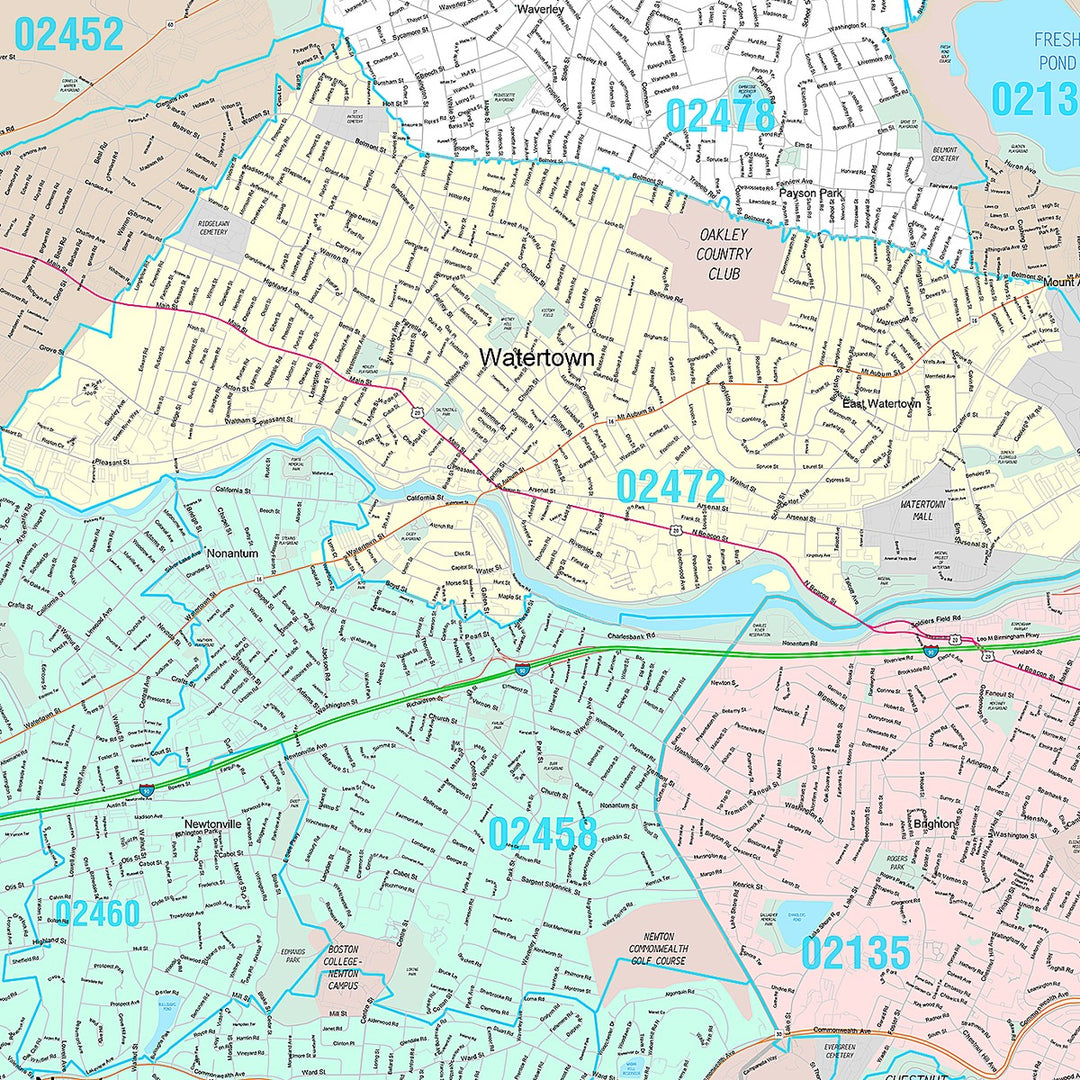 Premium Style Wall Map of Newton, MA