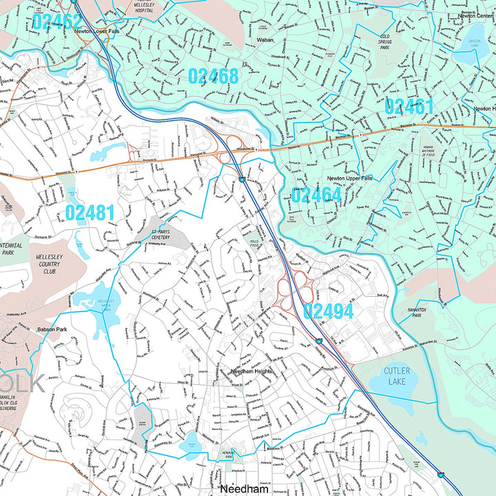 Premium Style Wall Map of Newton, MA
