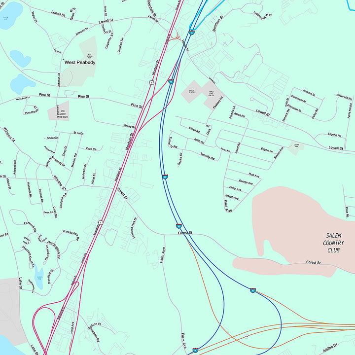 Premium Style Wall Map of Peabody, MA