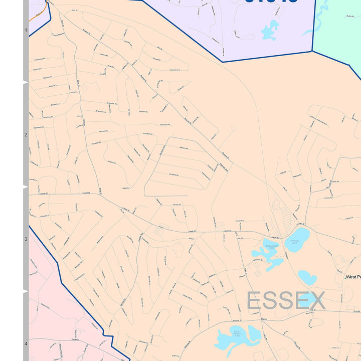 Color Cast Zip Code Style Wall Map of Peabody, MA