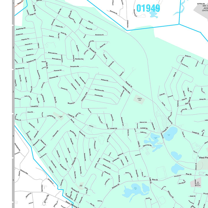 Premium Style Wall Map of Peabody, MA