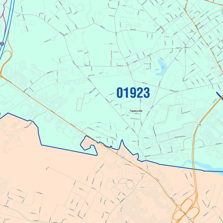 Color Cast Zip Code Style Wall Map of Peabody, MA