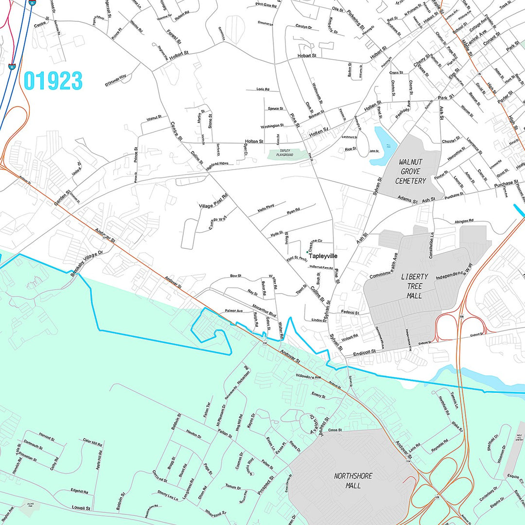 Premium Style Wall Map of Peabody, MA