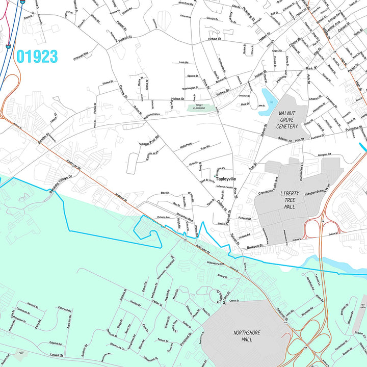 Premium Style Wall Map of Peabody, MA