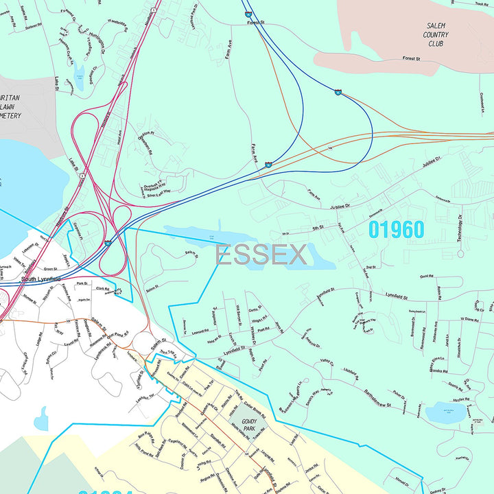 Premium Style Wall Map of Peabody, MA