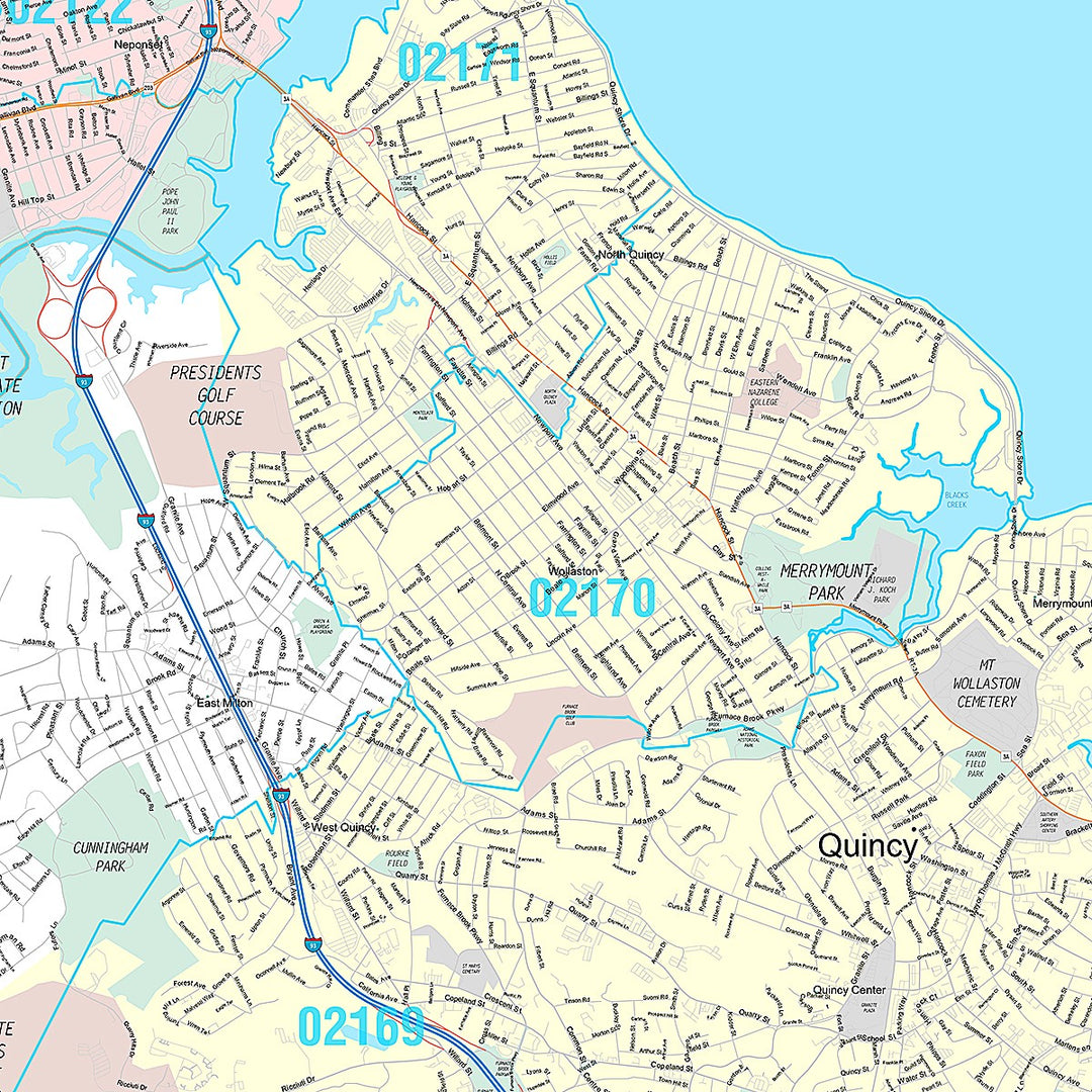 Premium Style Wall Map of Quincy, MA