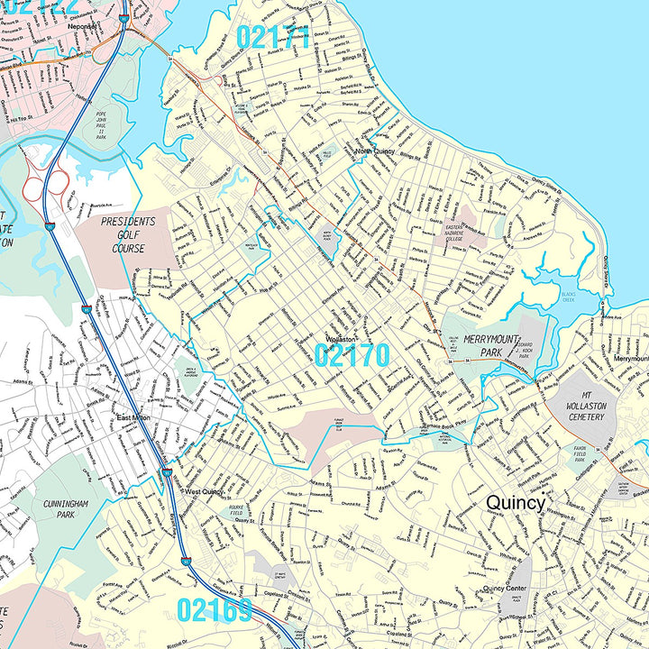 Premium Style Wall Map of Quincy, MA