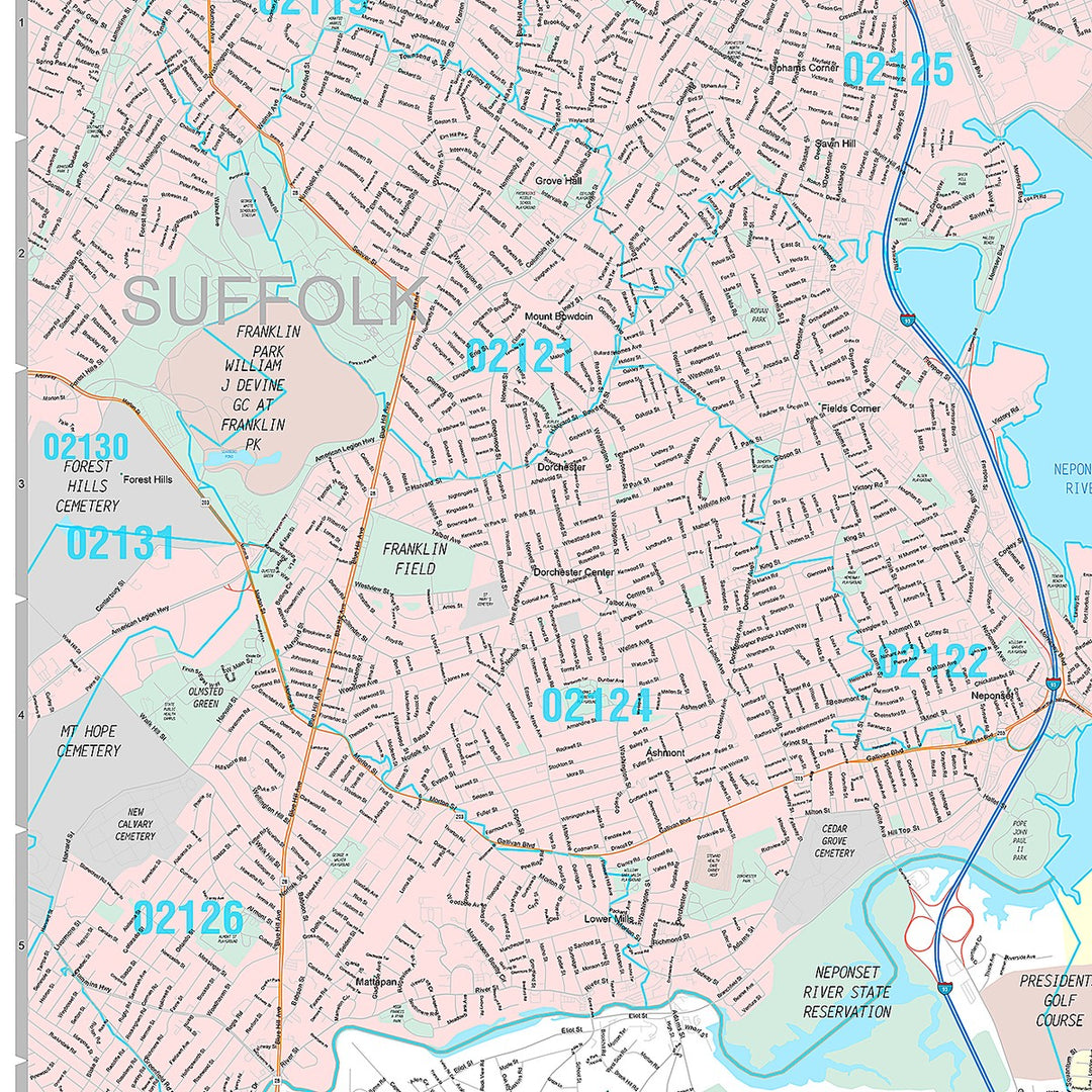 Premium Style Wall Map of Quincy, MA