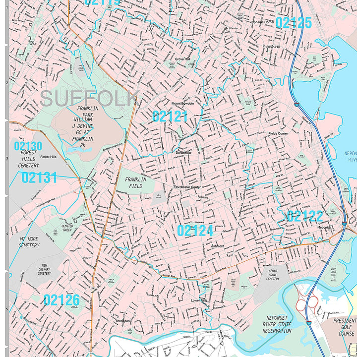 Premium Style Wall Map of Quincy, MA