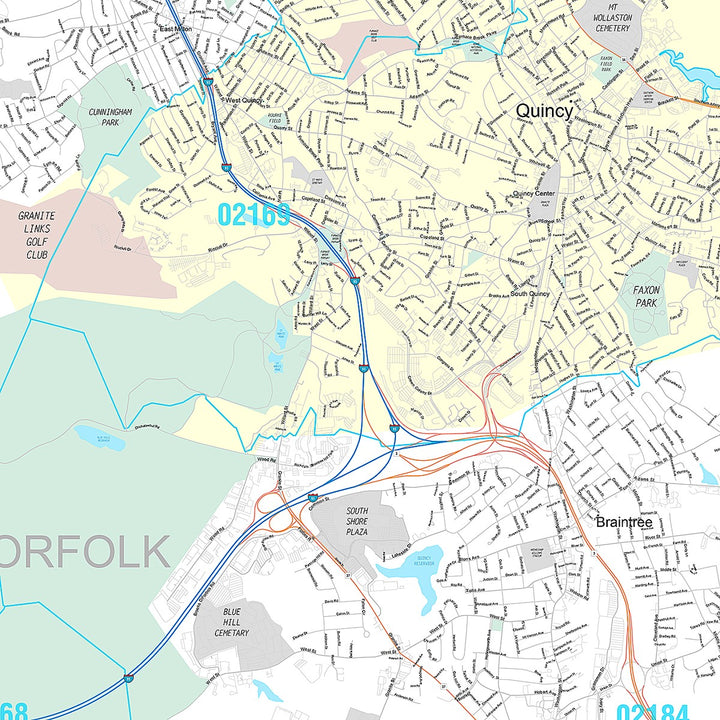 Premium Style Wall Map of Quincy, MA