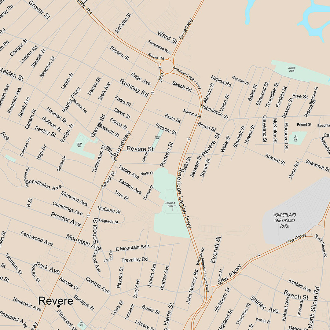 Premium Style Wall Map of Revere, MA