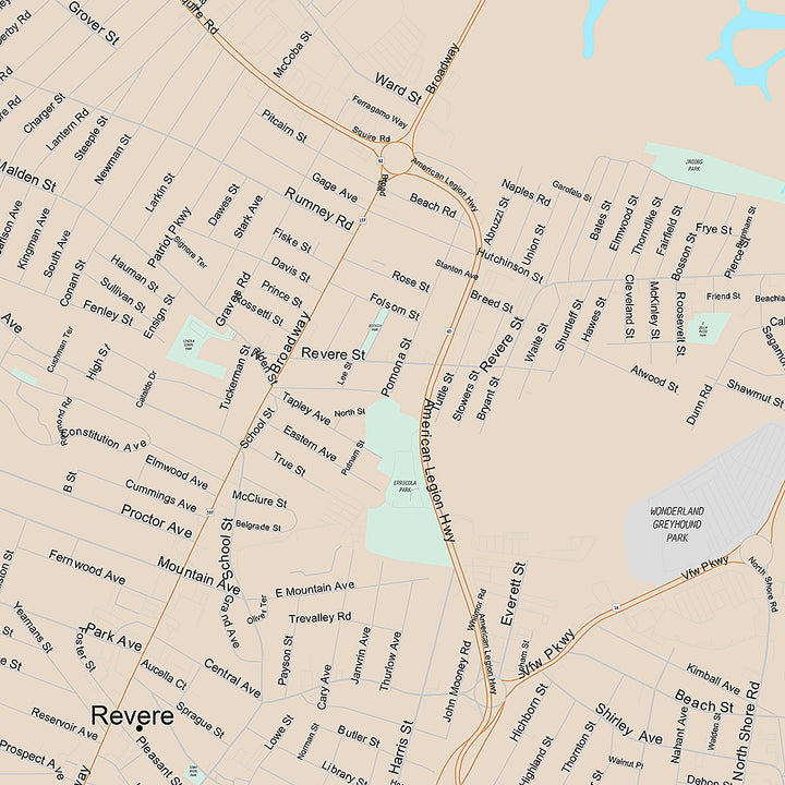 Premium Style Wall Map of Revere, MA