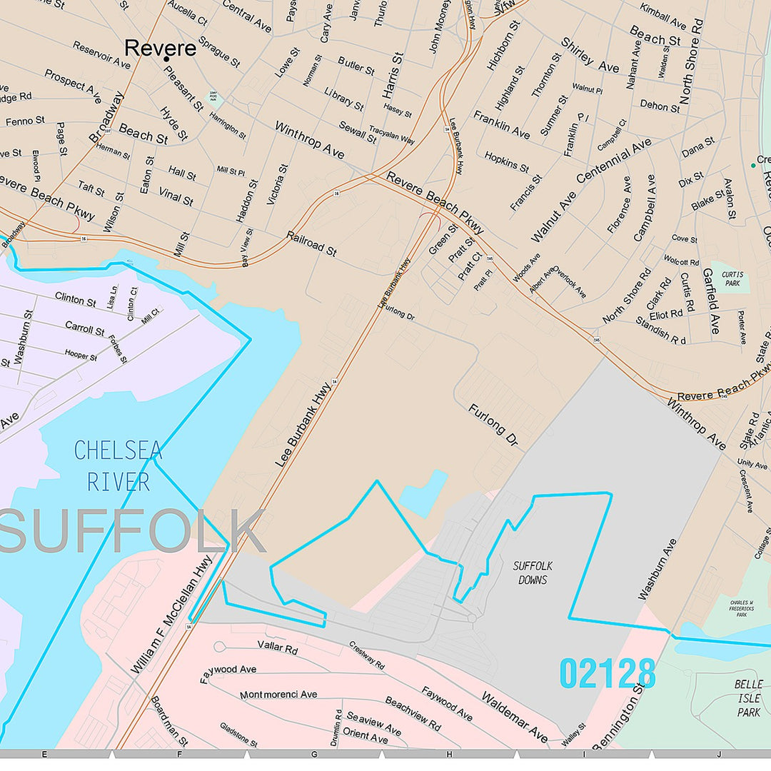 Premium Style Wall Map of Revere, MA