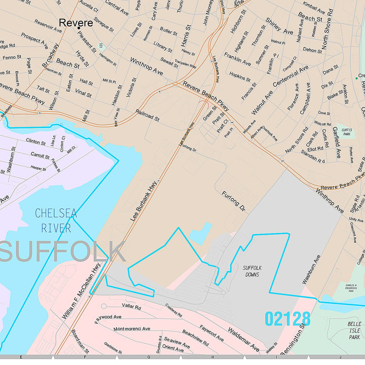 Premium Style Wall Map of Revere, MA