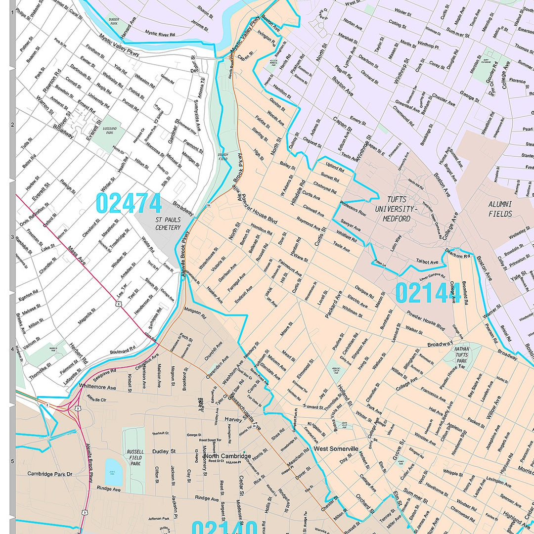 Premium Style Wall Map of Somerville, MA
