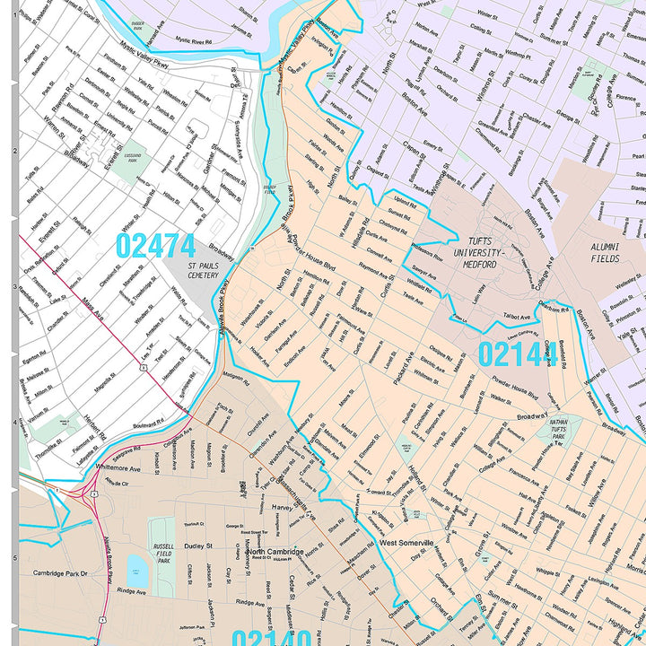 Premium Style Wall Map of Somerville, MA