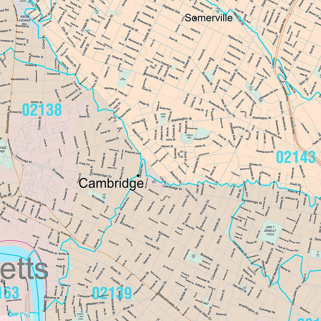 Premium Style Wall Map of Somerville, MA