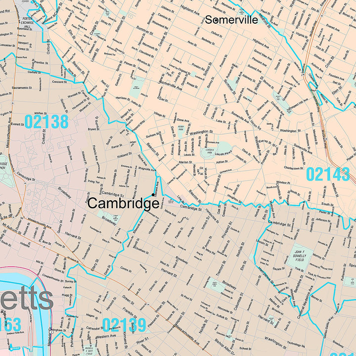 Premium Style Wall Map of Somerville, MA