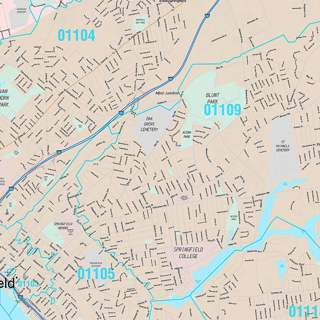 Premium Style Wall Map of Springfield, MA