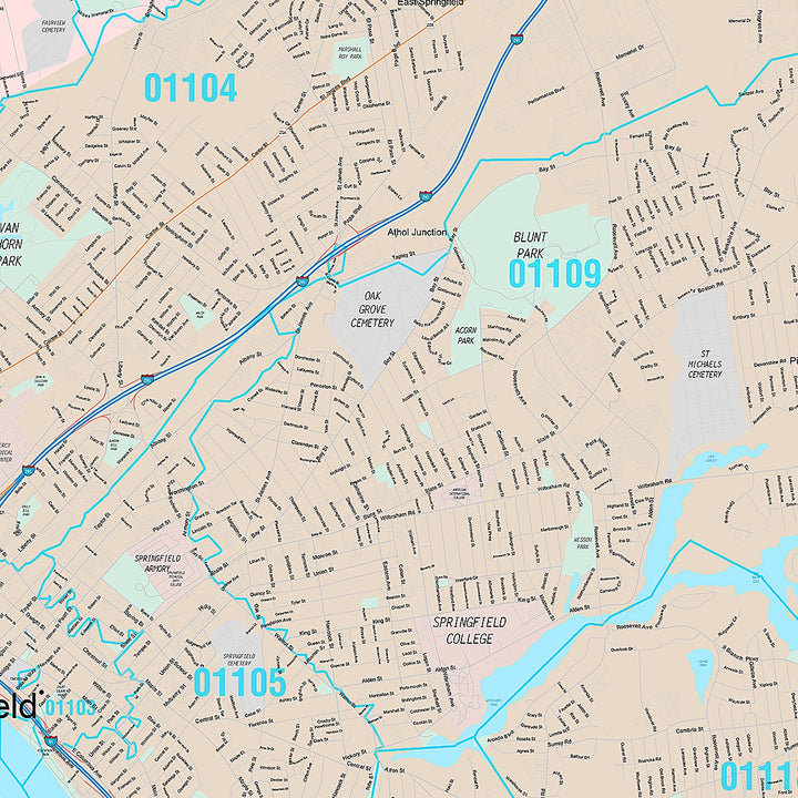 Premium Style Wall Map of Springfield, MA