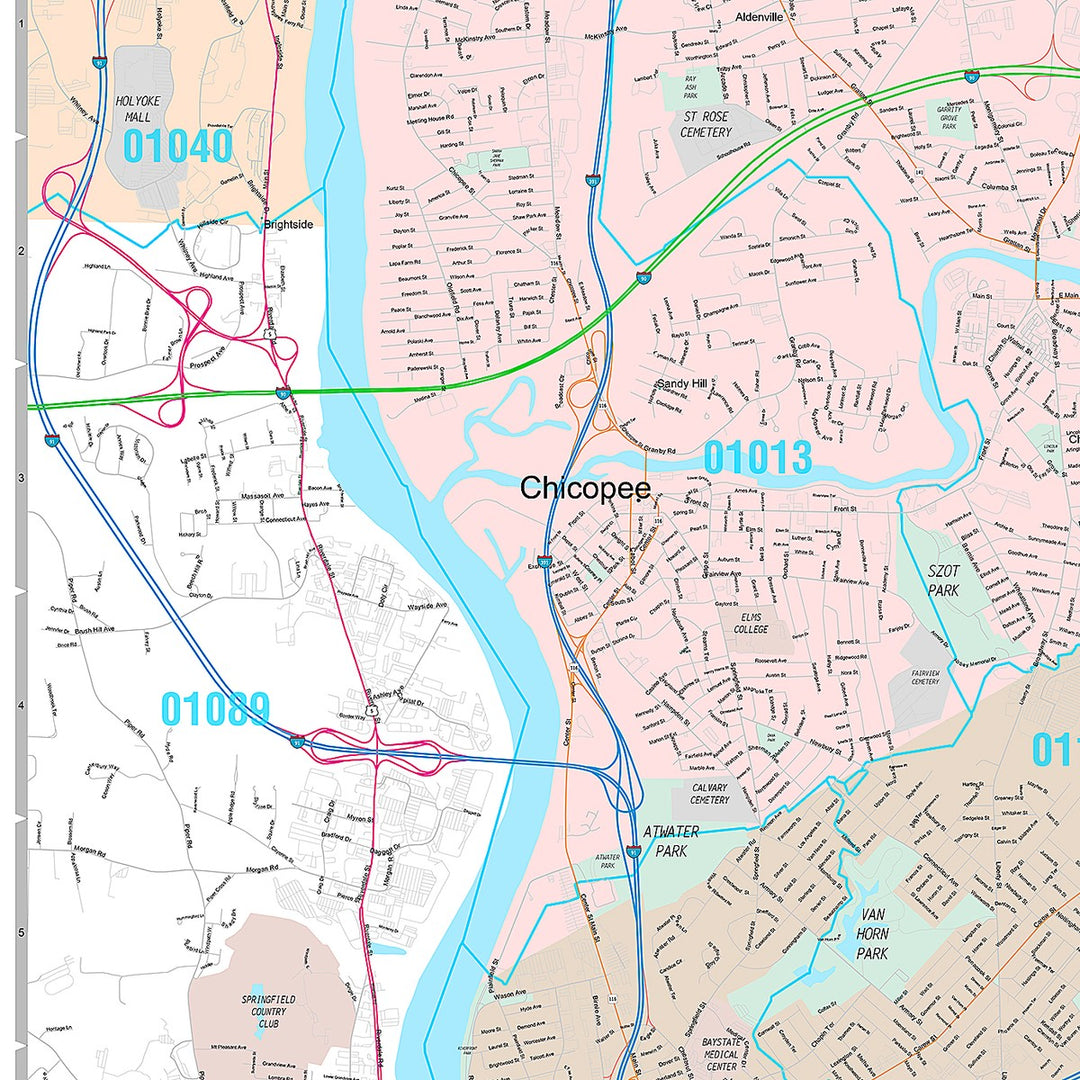 Premium Style Wall Map of Springfield, MA