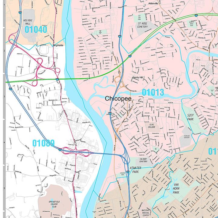 Premium Style Wall Map of Springfield, MA