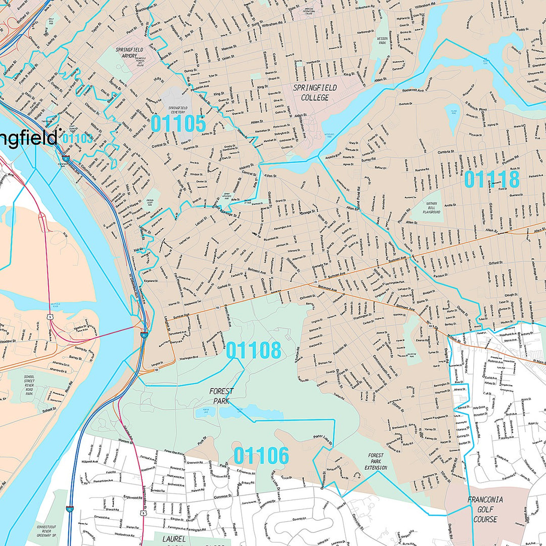 Premium Style Wall Map of Springfield, MA