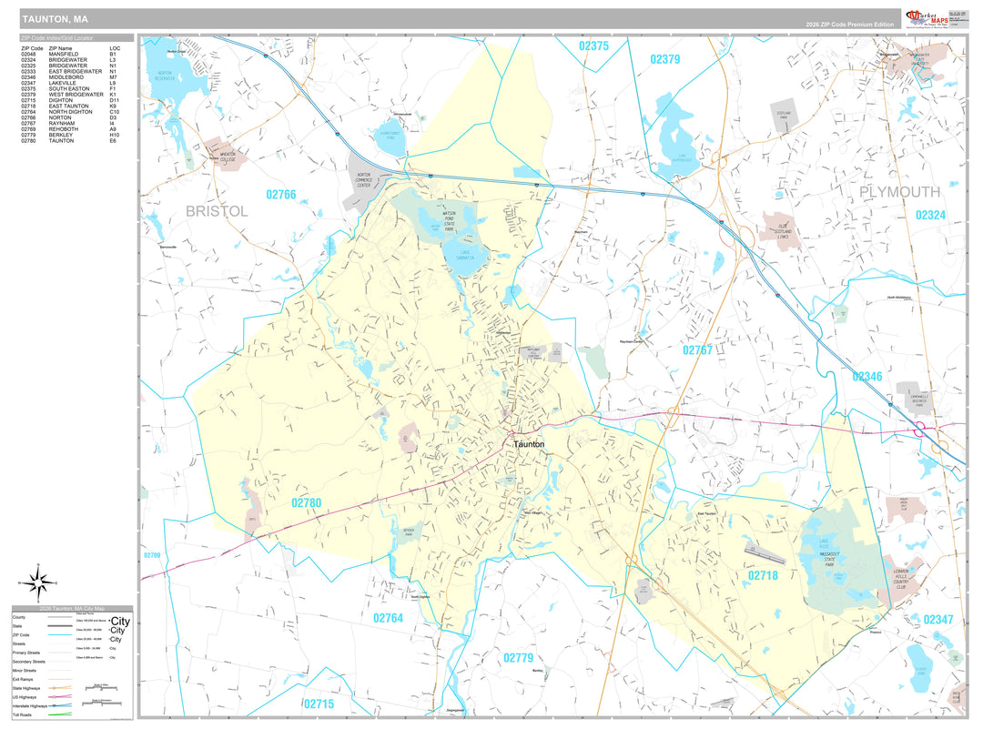 Premium Style Wall Map of Taunton, MA