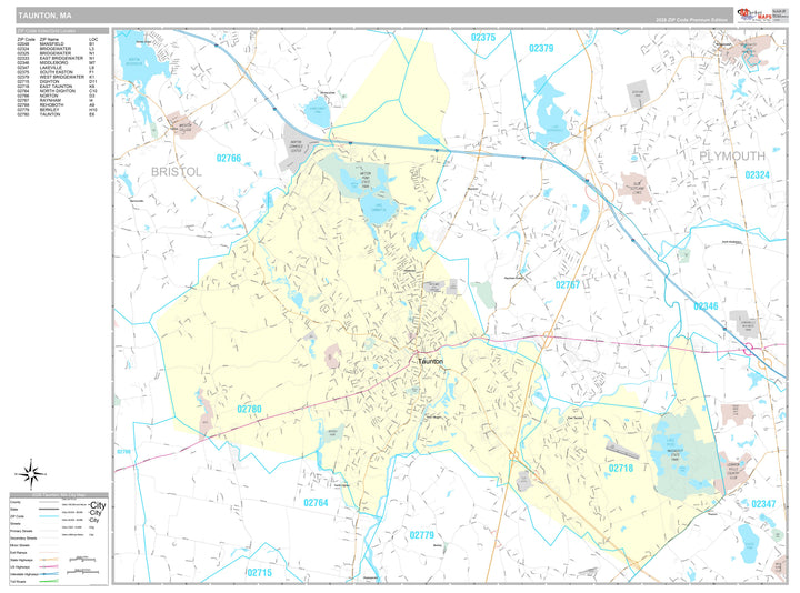 Premium Style Wall Map of Taunton, MA