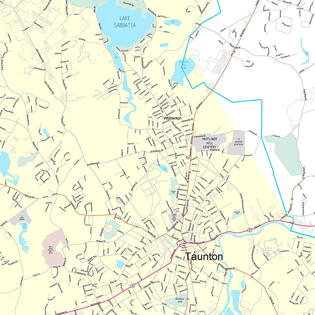 Premium Style Wall Map of Taunton, MA
