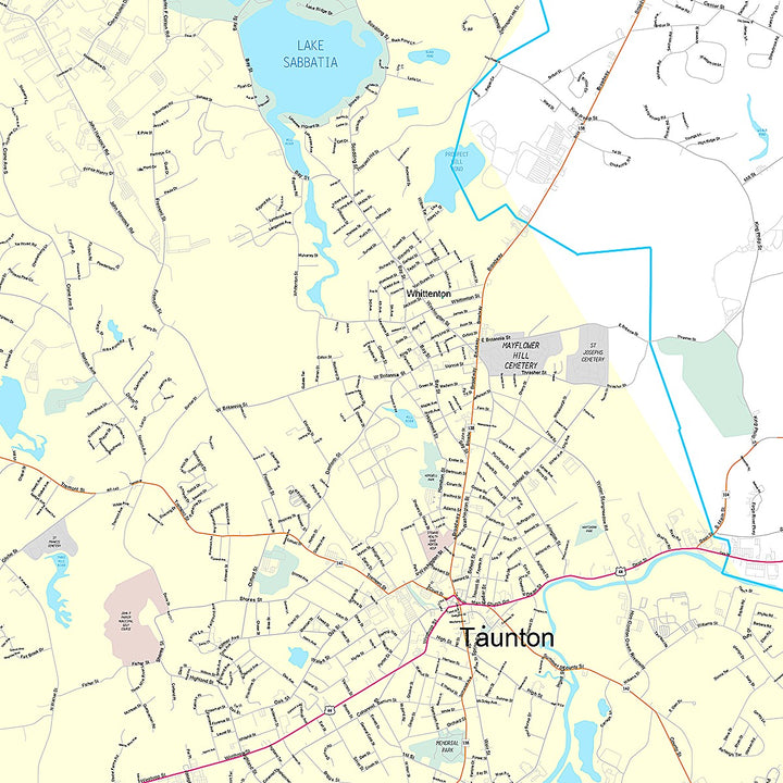 Premium Style Wall Map of Taunton, MA