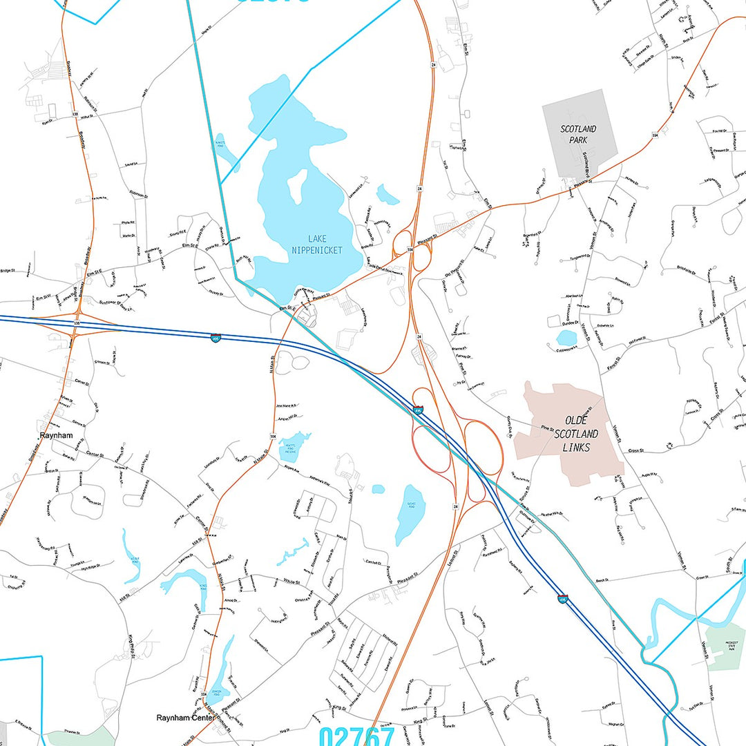 Premium Style Wall Map of Taunton, MA