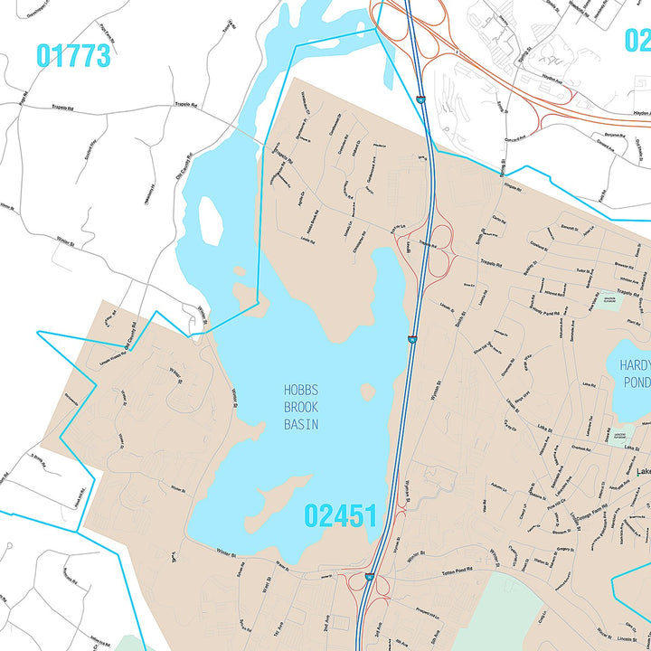 Premium Style Wall Map of Waltham, MA