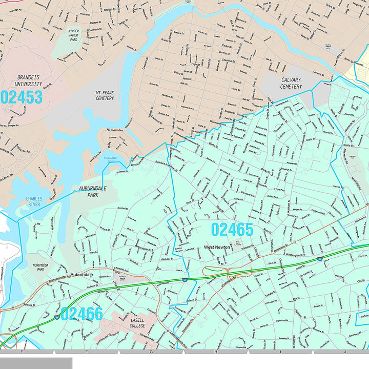 Premium Style Wall Map of Waltham, MA