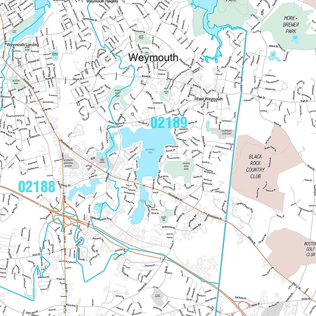 Premium Style Wall Map of Weymouth, MA