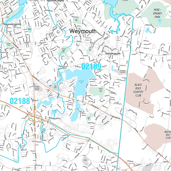 Premium Style Wall Map of Weymouth, MA
